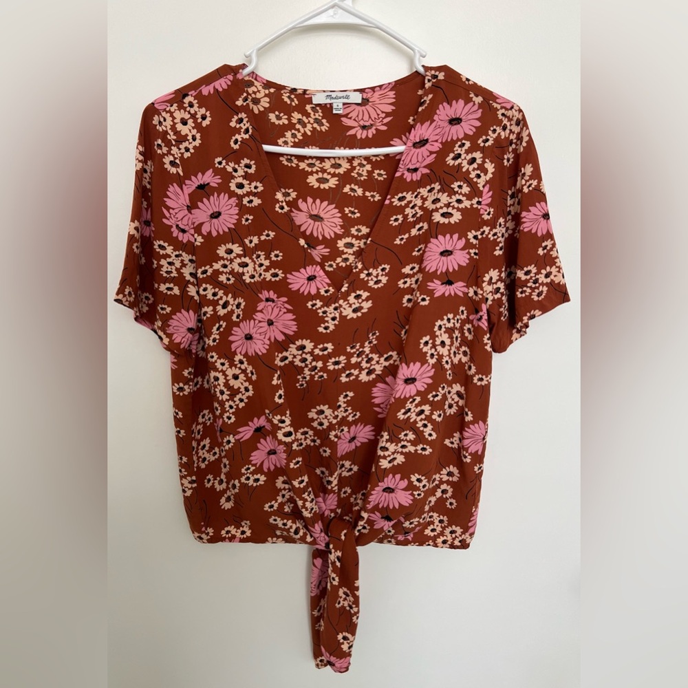Madewell Novel Tie-Front Top in Hillside Daisies Multi Daisies Burnt Clay Size:S - Picture 14 of 15